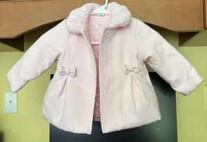 Little Me Size 24M Pink Jacket/Bow Details, Faux Fur Collar & Hidden Buttons NEW - Picture 1 of 8