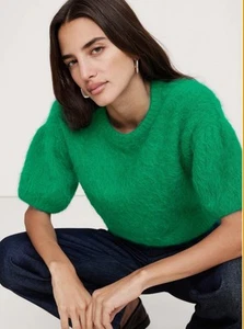 BANANA REPUBLIC flauschiger Pullover aus Alpaka-Mischung Puffärmel grün Größe S - Bild 1 von 12