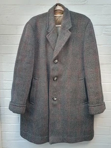 Dunn & Co Crombie Tweed Coat Mens Size 48 XL Wool Heavy Vintage Black White Red - Picture 1 of 24