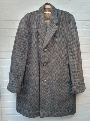 Dunn & Co Crombie Tweed Coat Mens Size 48 XL Wool Heavy Vintage Black White Red - Image 1 of 4