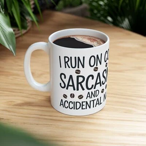 Coffee Lover Ceramic Mug, Funny Quote Tea Cup, Gift for Sarcasm Enthusiast, Work - Picture 1 of 10