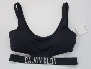 Calvin Klein Black Bikini Top - Branded Strap Cut Out Padded 10 S Small - Picture 1 of 15