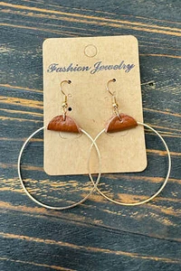 Gold Leather Hoop Earrings - Picture 1 of 5