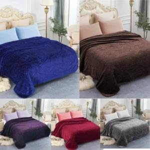 Raschel Winter Warm Soft Mink King Queen Size Fleece Blanket Embossed Floral Bed - Picture 1 of 54