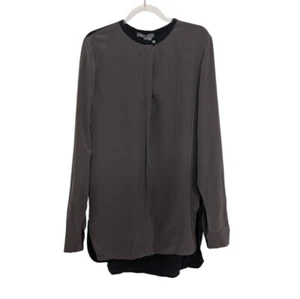 NEW Vince Silk Colorblock Shirt Womens Size 6 Gray Black Minimalist Long Sleeve - Picture 1 of 12
