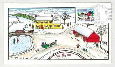 1988 COLLINS HANDPAINTED FDC CHRISTMAS NORTHWOOD NH EARTHQUAKE COVER SEE PHOTO - Image 1 of 2