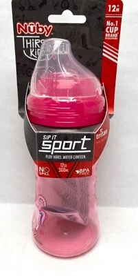 Новая бутылка для воды Nuby Thirsty Kids 12 унций Sip It Sport мягкий носик розовый единорог SC - Изображение 1 из 4