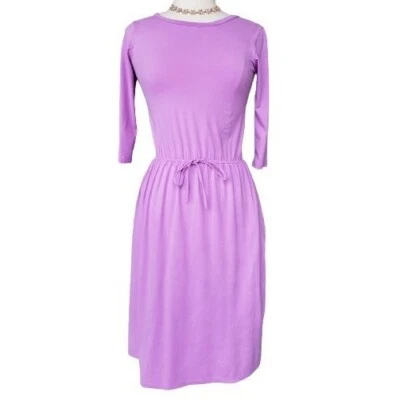 Vestido informal elástico para mujer cintura manga 3/4 midi mediano púrpura nuevo sin etiquetas M Foto 1 de 4