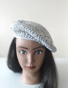 Serenity and Luxe | Light Gray TWEED Cher Beret Crochet Hat | One Size - Picture 1 of 5