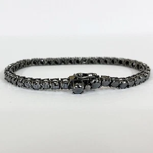 Unisex Black Diamond Tennis Bracelet In 925 Sterling Silver Black Gold Finish ! - Picture 1 of 5