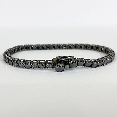 Unisex Black Diamond Tennis Bracelet In 925 Sterling Silver Black Gold Finish ! - Image 1 of 4