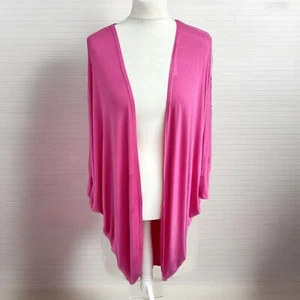 Ladies One Size Cardigan Open Pink Collarless Short Sleeved Throw On With Tags - Picture 1 of 5