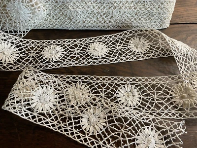 DENTELLE AUX FUSEAUX vendu au mètre - Bobbin Lace - début XXème - Lin écru  -H1 - Photo 1/4