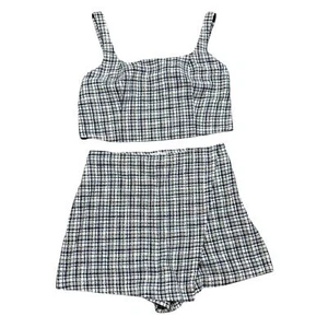 ABERCROMBIE & FITCH | Skort Tweed a Cuadros Azul Marino M y Crop L Juego a Juego NUEVO - Imagen 1 de 16