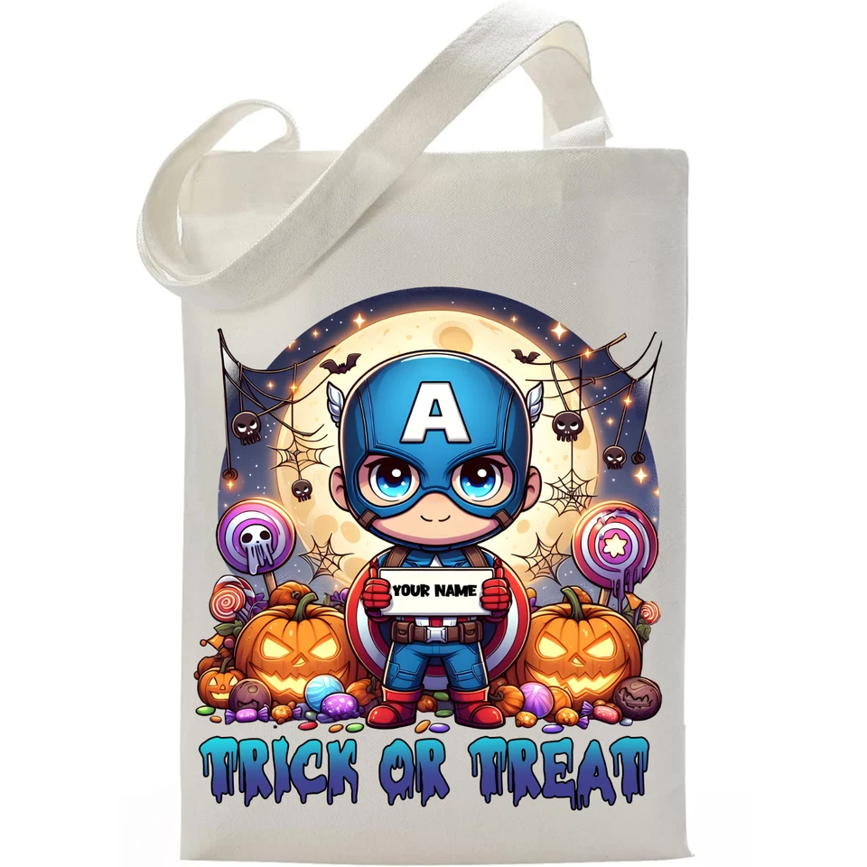 Cartoon Captain America Halloween Inspired Personalized Trick or Treat Bag - Image 1 of 1