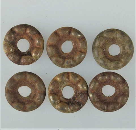 SET OF (6) ANTIQUE STAMPED METAL ROSETTE PULL BACKPLATES - SALVAGED Cover