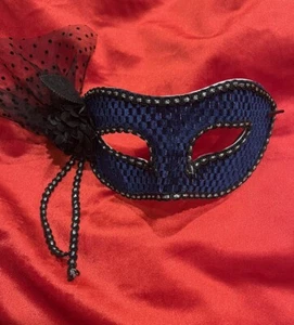 Máscara de ojos de bola de mascarada azul marino negro cinta de encaje disfraz fiesta juegos con disfraces accesorios - Imagen 1 de 7