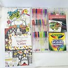 Adult Coloring Books w Colored Gel Pens & Colored Pencils