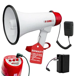 5Core Megaphone Bullhorn Speaker 50W Bull Horn Rechargeable Cheer Megafono - Picture 1 of 10