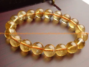Genuine 10mm Natural Yellow Citrine Quartz Crystal Round Beads Bracelet 7.5"  - Picture 1 of 12