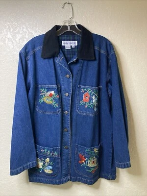 Chaqueta de Granero Vintage Chamarra S/M Pájaro Bordado Bolsillos Tareas Casey Coleman Foto 1 de 4