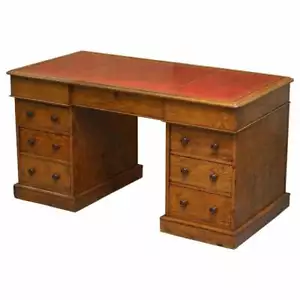 RARE CIRCA 1880 ANTIQUE HOWARD & SON'S POLLARD OAK PARTNER DESK OXBLOOD LEATHER - Picture 1 of 12