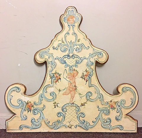 Vintage Twin Headboard Italian Hand Painted Cupids Putti Rococo Shappy Chic Cover