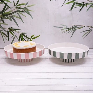 Pink or Green Striped Ceramic Cake Stand Decorative Modern Food Display - Picture 1 of 10