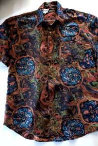 100% Silk Colortech Men's Shirt Hawaiian Washable Button Up Short Sleeve Size L - Imagen 1 de 12