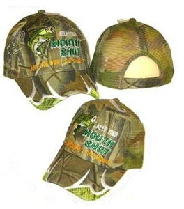 KEEP YOUR MOUTH SHUT WONT GET CAUGHT CAMO BASS TRCUKER HAT baseball cap A127mesh - Picture 1 of 1