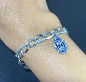 Sterling Silber ovales Gliederarmband fein Hänger Charm Vintage - Bild 1 von 5