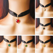 Black Velvet Ribbon Choker Necklace Crystal Heart Shaped Drop Pendant Women Girl