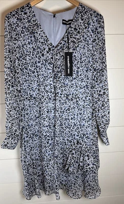 NWT Karl Lagerfeld Paris Shift Dress With Long Sleeves Size 10 Blue Floral - Image 1 of 4