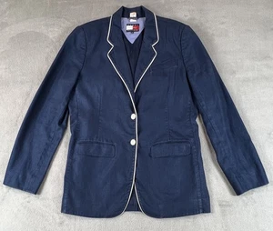 Blazer vintage Tommy Hilfiger para mujer 8 azul marino lino blanco ribete chaqueta - Imagen 1 de 20
