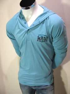 Maui & Sons Hoodie Mens M Blue Lightweight Henley Sweatshirt Pullover New - Picture 1 of 11
