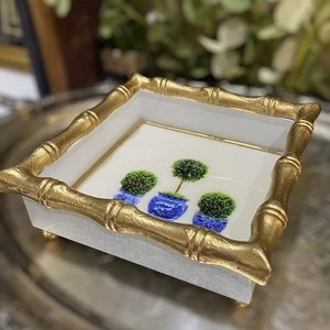 Jayes Studio Chang Mai Tray Enameled Bamboo Handles Trim Square Footed - Picture 1 of 10