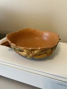 Roseville Brown Clematis Console Bowl 2 Closed Handles 457-8 1940s 8" Vintage - Picture 1 of 4