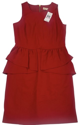 Abito Michael Kors taglia 6 rosso tubino peplo cocktail senza maniche cerniera mini nuovo con etichette