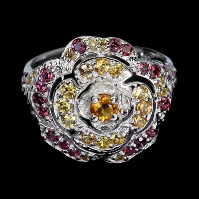 925 Sterling Silver Ring Round Citrine Sapphire Garnet Gemstone Jewelry Size 8 - Image 1 of 4