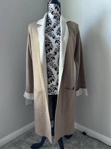 NWT Tahari Camel/Oat Heather Two-tone Cardigan Coat Sz S SOLDOUT Blogger Fave - Picture 1 of 4