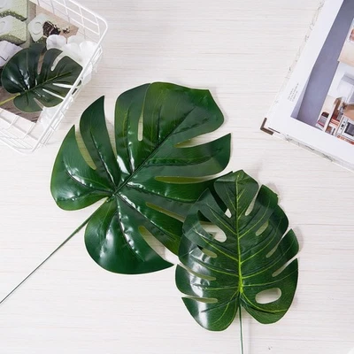 6 BLACK Monstera ARTIFICIAL LEAVES Tropical Greenery Stems Wedding Decorations - Image 1 of 4