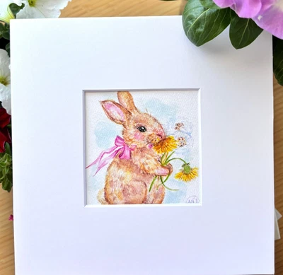 Супер привлекательный кролик художественная печать: матовый акварель декор детской весенний кролик искусство - Изображение 1 из 4