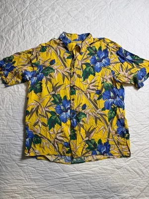 Camisa Hawaiana Vintage Reyn Spooner Para Hombres Amarillo Hibisco Manga Corta XL Foto 1 de 4