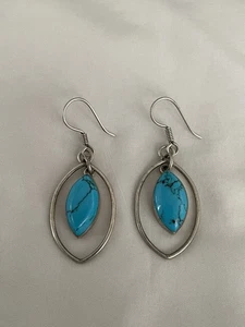 Sterling Turquoise Dangle Earrings Mexico Marked 950 - Picture 1 of 5