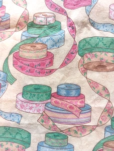 Vintage 1994 Fabric Traditions Ribbon Ribbons Floral Cotton Fabric Sold BTY Pink - Picture 1 of 13