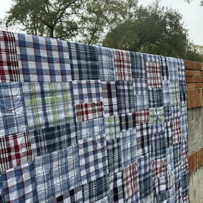 Pottery Barn Kids Full/ Queen Quilt Patchwork Madras Plaid  Cotton 85x89 - Image 1 of 4