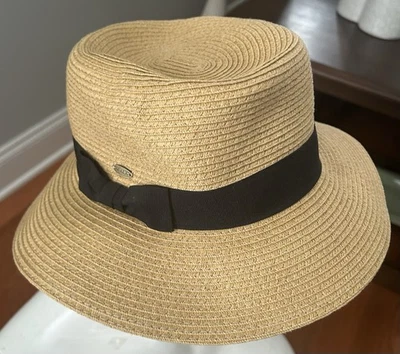 Sombrero Scala Collezione para mujer OS ala tostada paja negro cinta lazo ancho flojo sol Foto 1 de 4