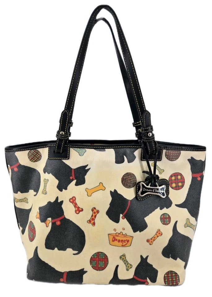 Cartera grande de lona recubierta Y2K Dooney & Bourke Scottie para perro con encanto de bolso Foto 1 de 4