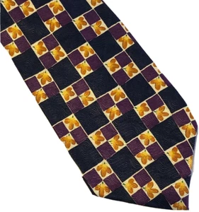 Carter & Holmes Silk Tie Geometric Floral Purple Grid Necktie 55"x4" - Picture 1 of 5
