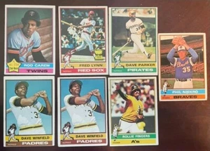 1976 Topps Baseball 7 Card Lot - Winfield, Carew, Parker, Lynn, Niekro, Fingers - Picture 1 of 3